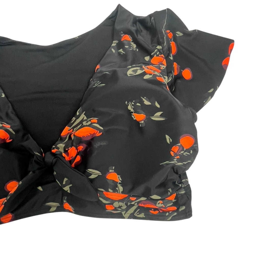 Cocoship Black and Orange Floral Tie-Front Swim Top - Picture 4 of 8